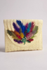 Feather and crystal brooch envelope clutch