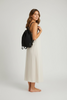 Black straw woven bucket bag top view