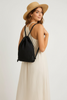 Urban Woven black straw bucket bag front view
