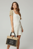 Hello Weekend printed burlap tote bag