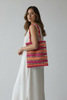 Green blue and white wooden bead tote bag
