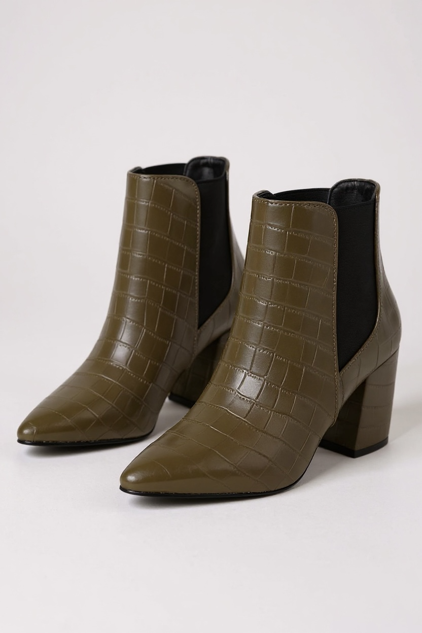 The Valentina Croc Embossed Block Heel Ankle Boots