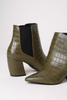 Croc embossed block heel boot close up