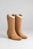 Caramel multi-textured paneled cowboy boots