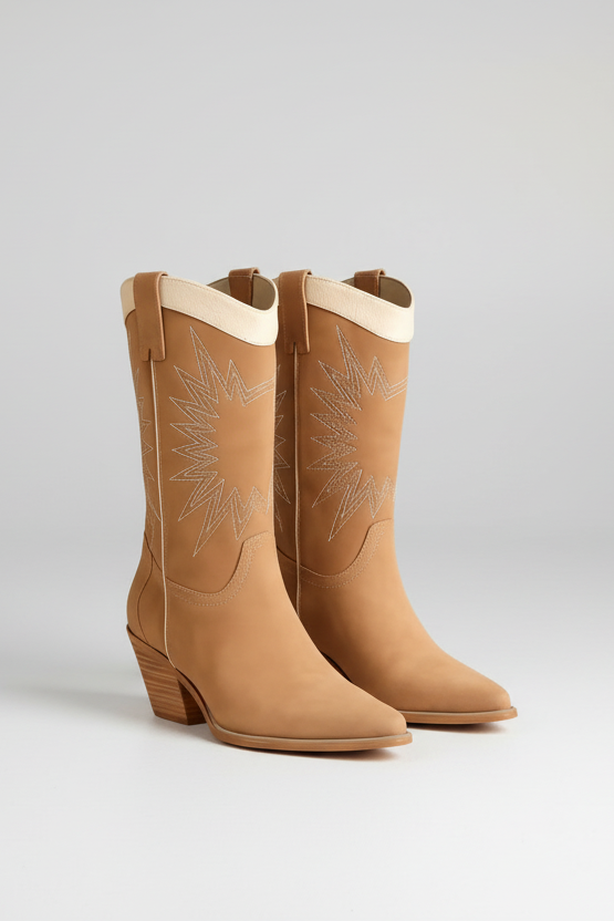 Desert Blaze Carmel Paneled Cowboy Boots