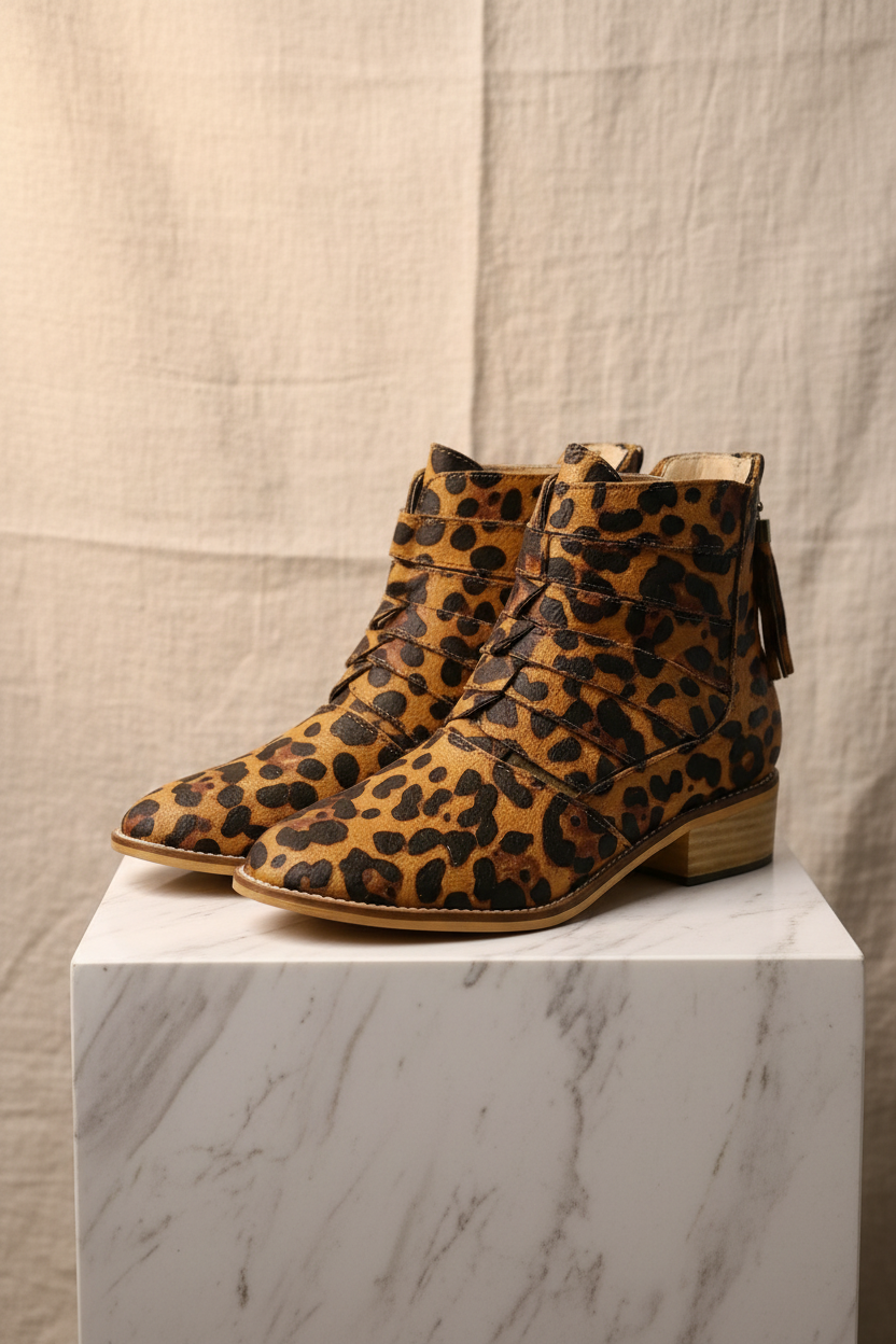 Chloe Leopard Faux Suede Print Cutout Ankle Booties