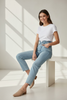 High-waist light blue paperbag crop jeans