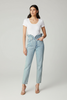 Light blue high-waist paperbag denim crop jeans