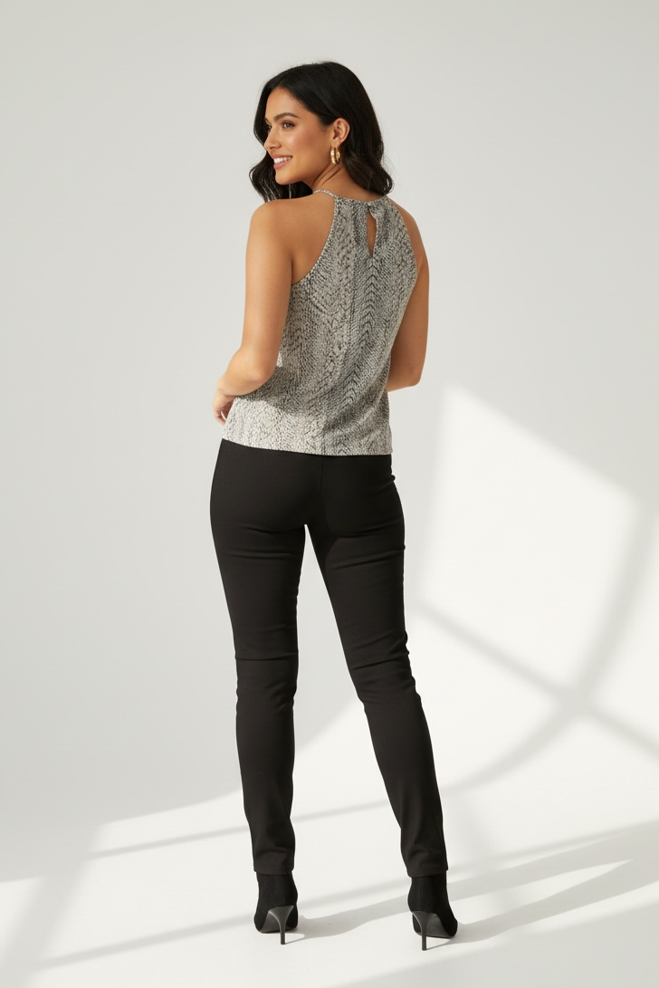 Plisse halter neckline close up