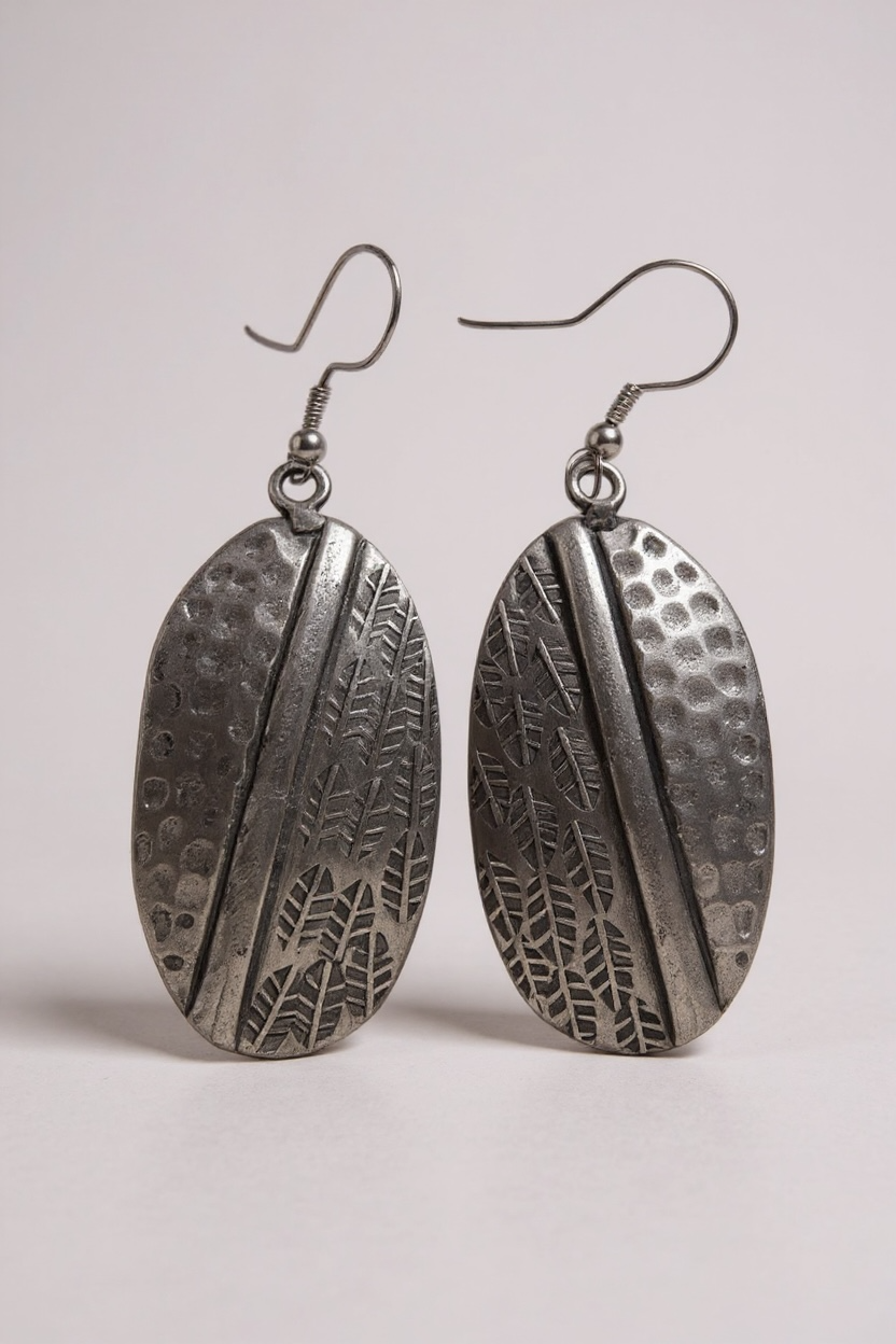 Handmade Kashi -Antique silver Leaf earring