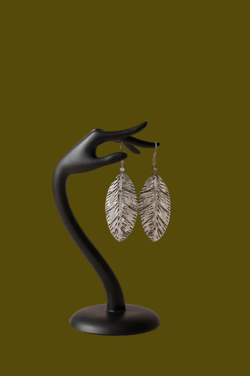 Kashi -Antique Silver Feather earrings