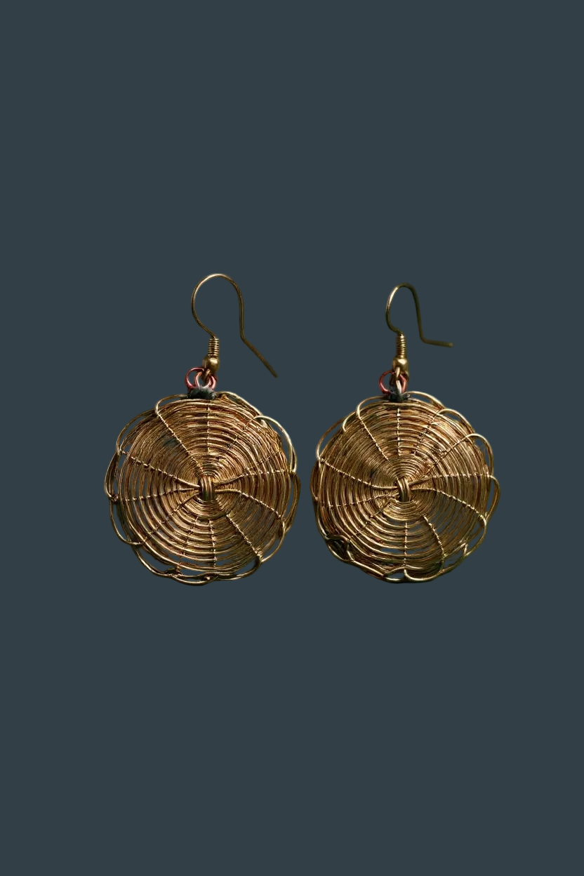 Handmade Brass round disc basketweave earrings