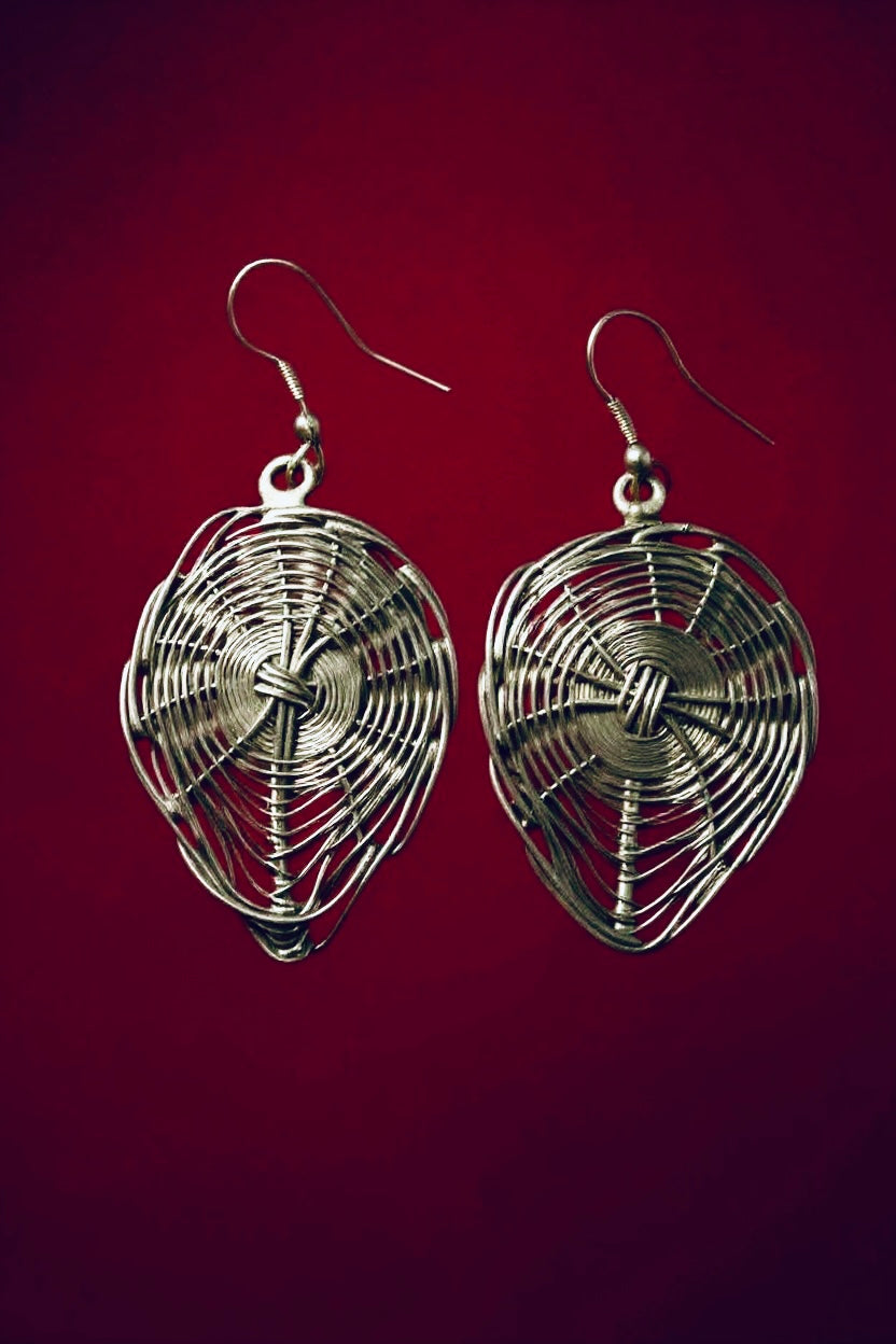 Handmade Silvertone, tear drop basketweave earrings