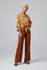 Abstract print tie-front wide sleeve blouse