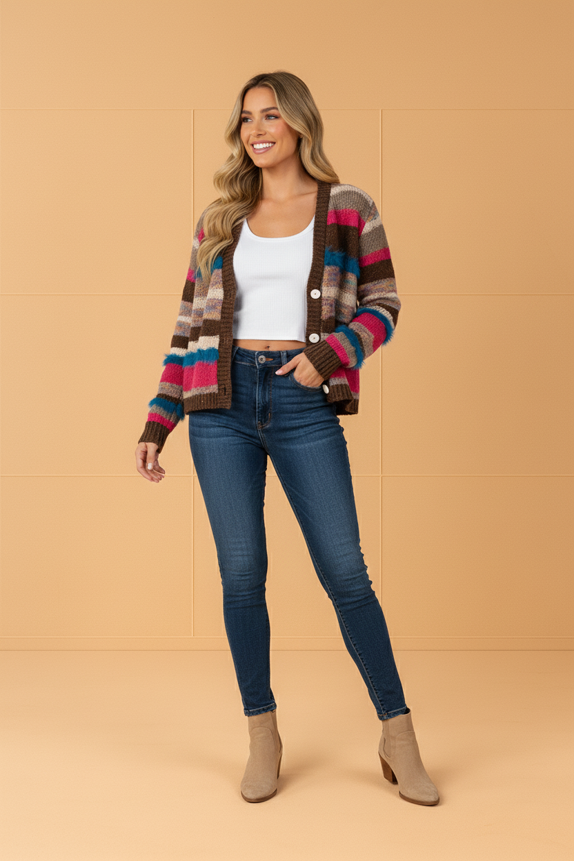 Paintbox Roux Stripes Sweater Cardigan