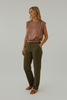 Mocha boat neck blouse with blouson hem