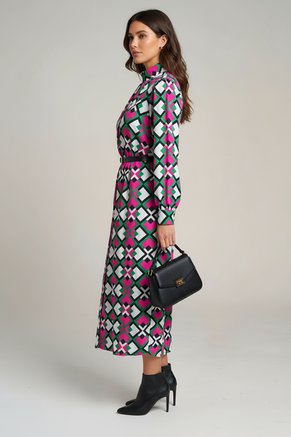 Mod Mosaic Midi Belted Dress