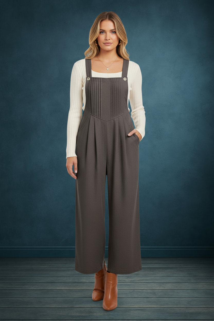Pintuck Detail Overall with Side Pockets