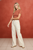 High-waisted cream cargo wide-leg pants