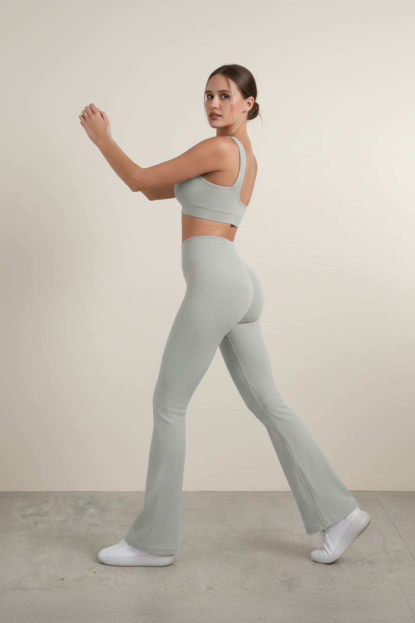 2PC Square Neck Sports Bra and Flare Legging Set