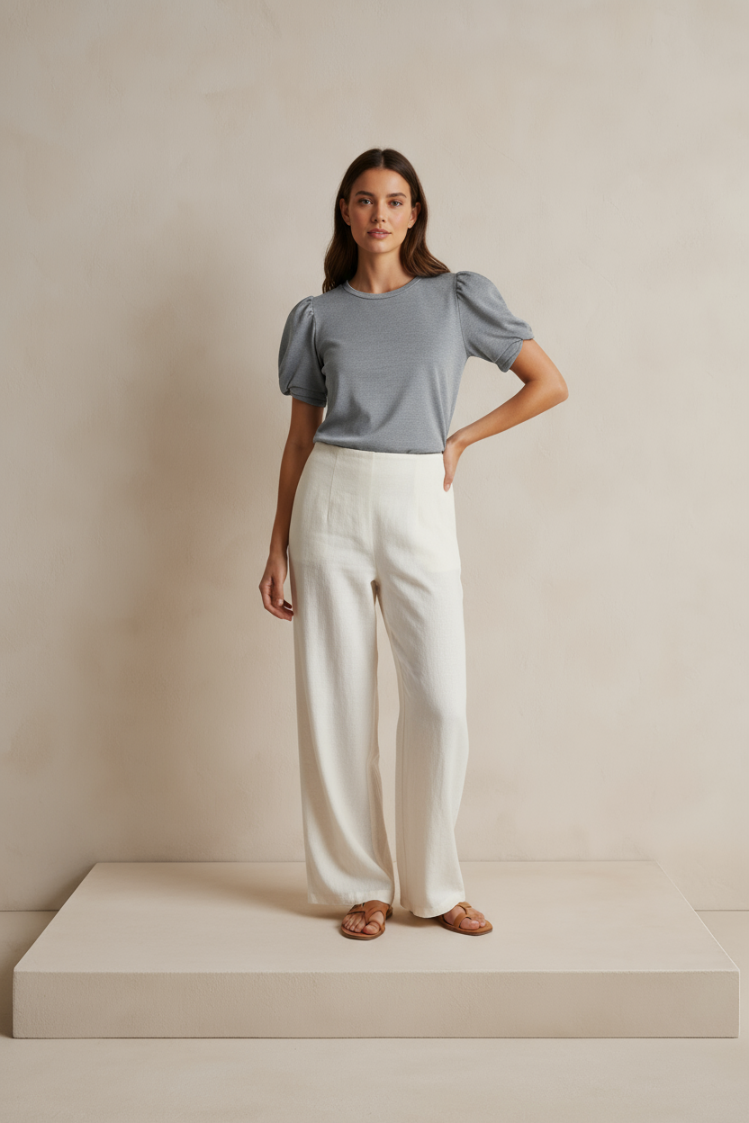 GRAY MUSE SHORT PUFF SLEEVE TOP