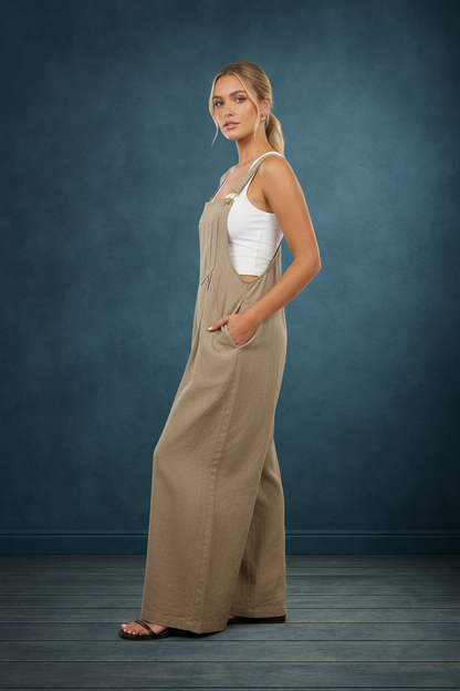 Pintuck Detail Overall with Side Pockets