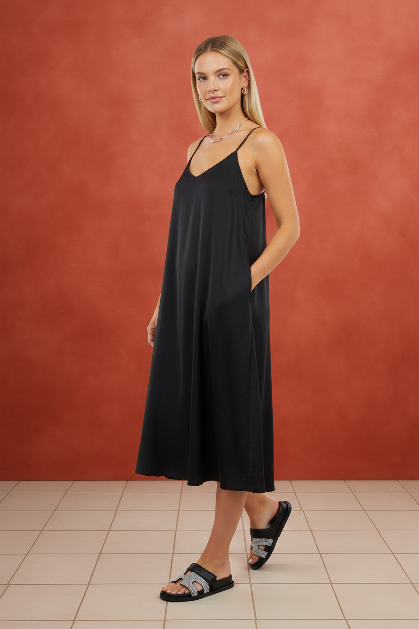 STARDUST BLACK EMBELLISHED SLIP ON SLIDES