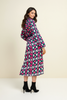 Mock-neck maxi dress with mosaic print and black belt