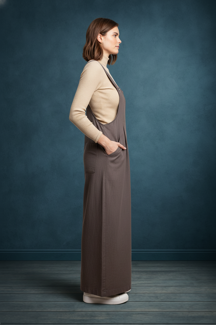 Pintuck Detail Overall with Side Pockets