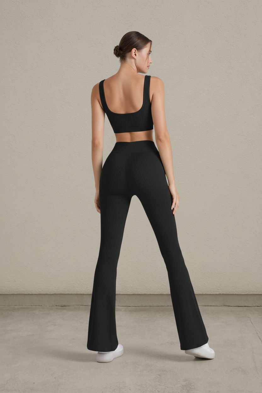 2PC Square Neck Sports Bra and Flare Legging Set