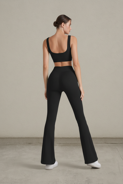 2PC Square Neck Sports Bra and Flare Legging Set