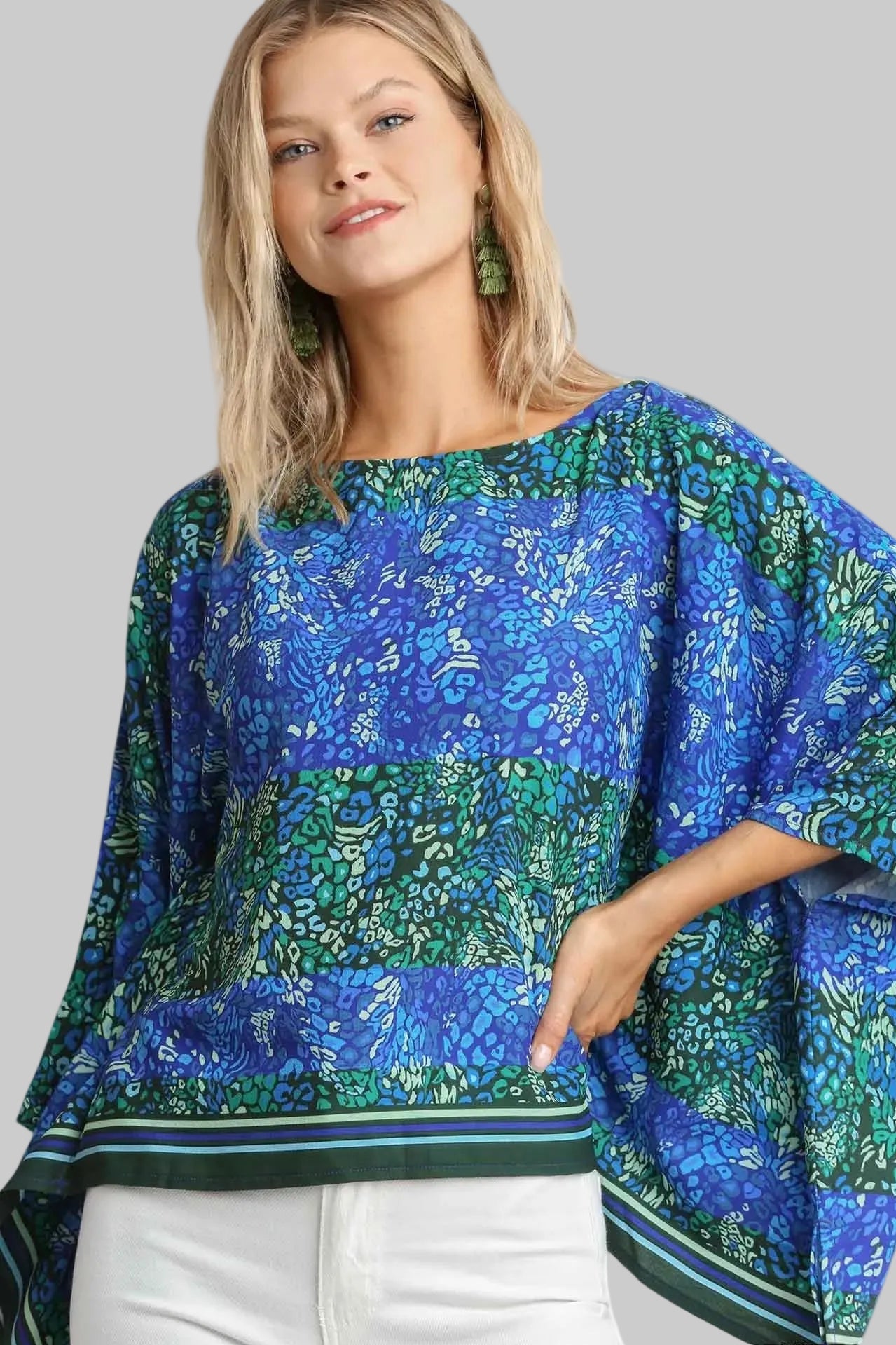 WILD BOTANICA PRINT KIMOMO BOAT NECK TOP