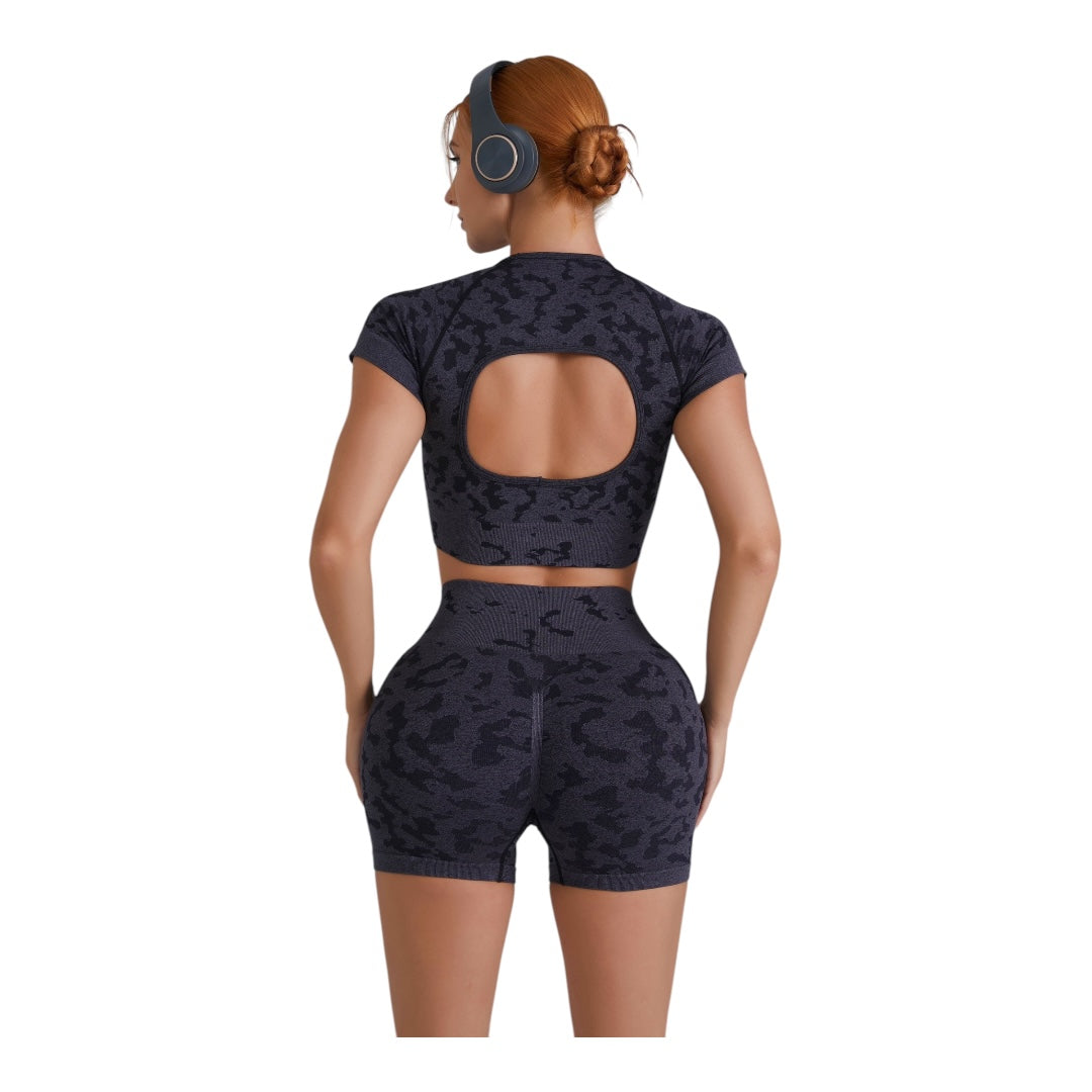2PC Crop Top High Waisted Short Activewear Se
