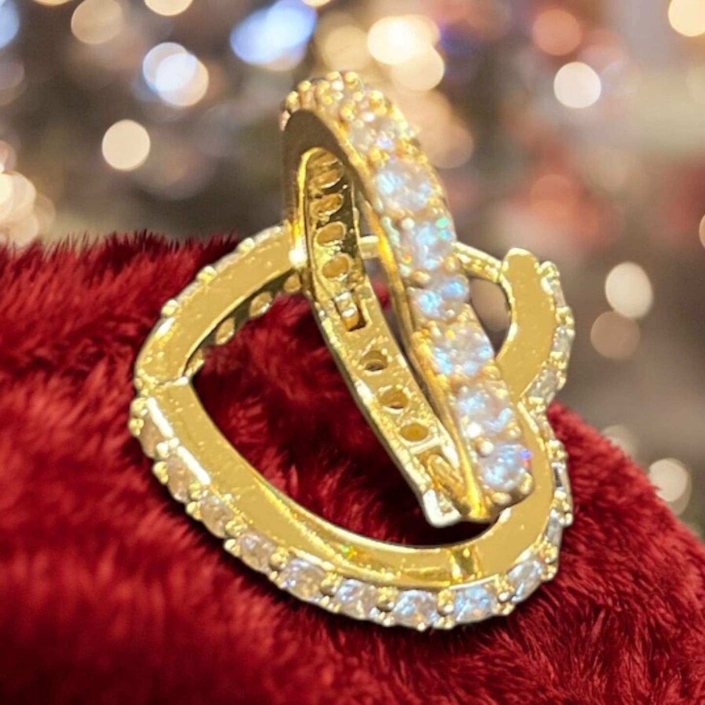 Gold Dipped Cz Heart Hinge Hoop Earrings