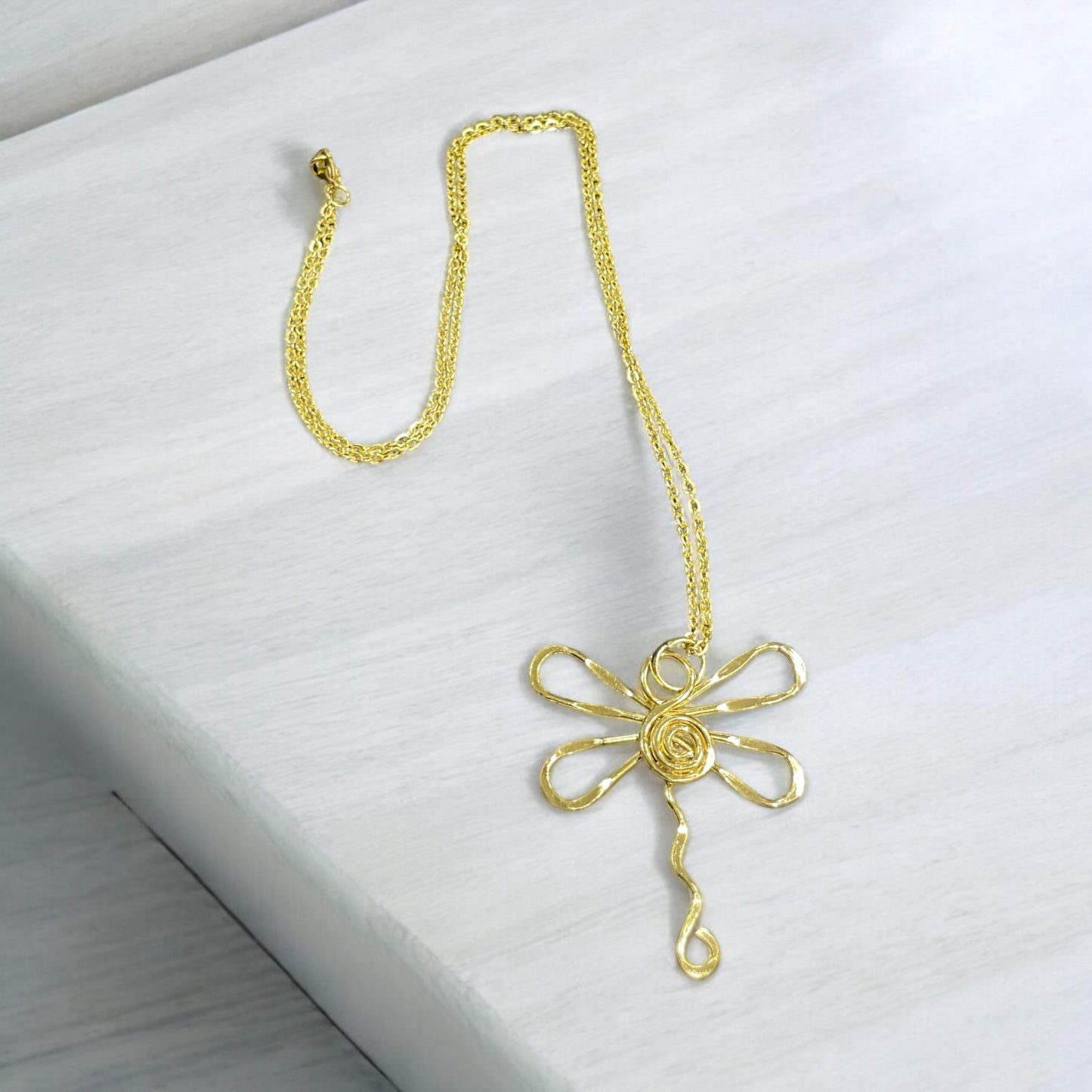Brass Gold Dragonfly Necklace