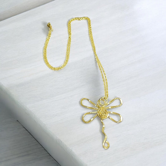 Brass Gold Dragonfly Necklace