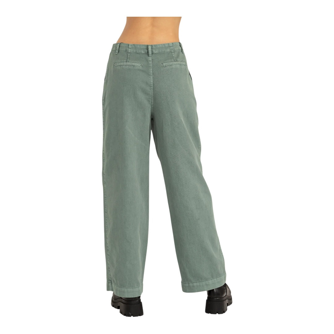 Gray- Green Pleated Mid- Rise Wide Leg Pants