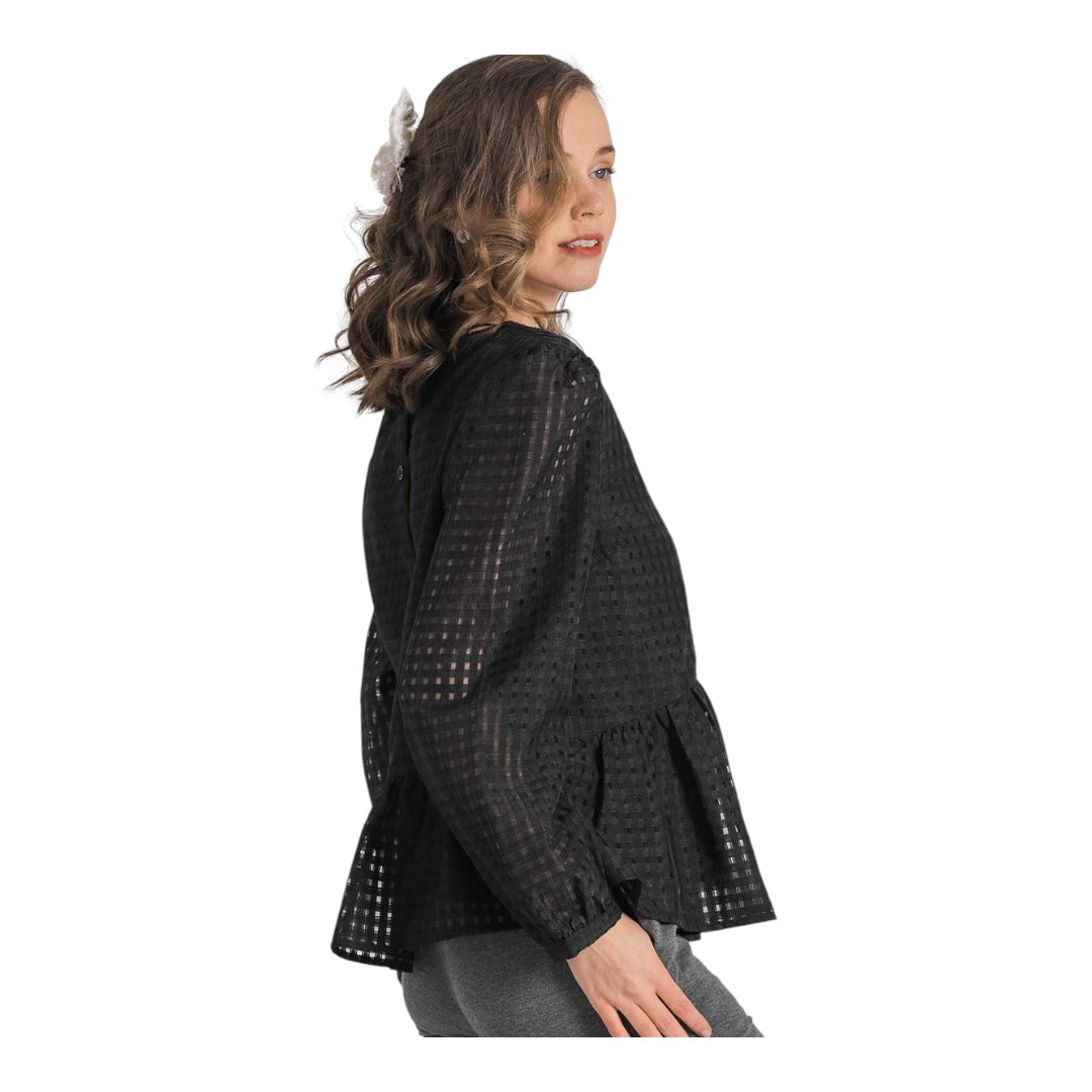 Black Baby Doll Top Back Button Details & Lining