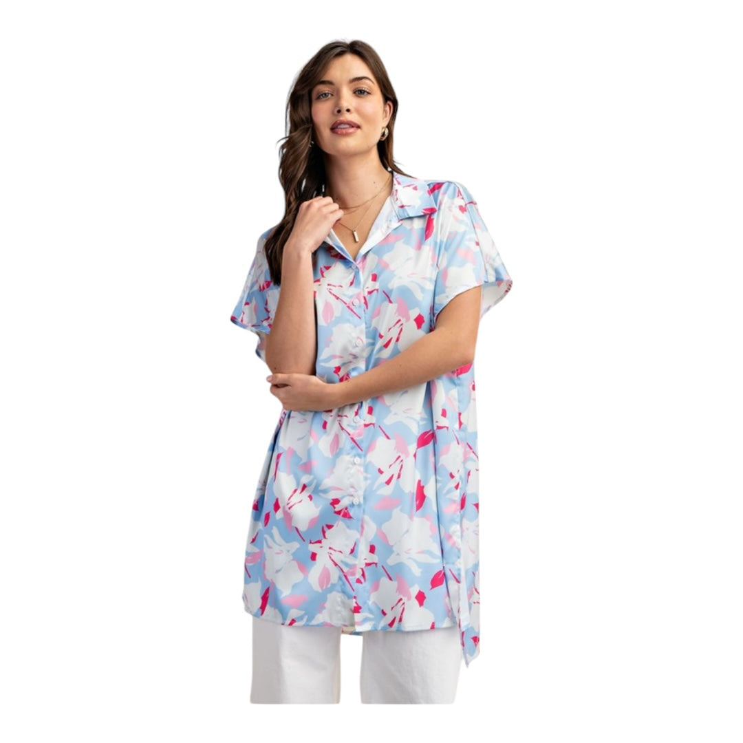 Floral Print Button Down Short Sleeve Shirt