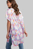 Short sleeve floral print button-down top