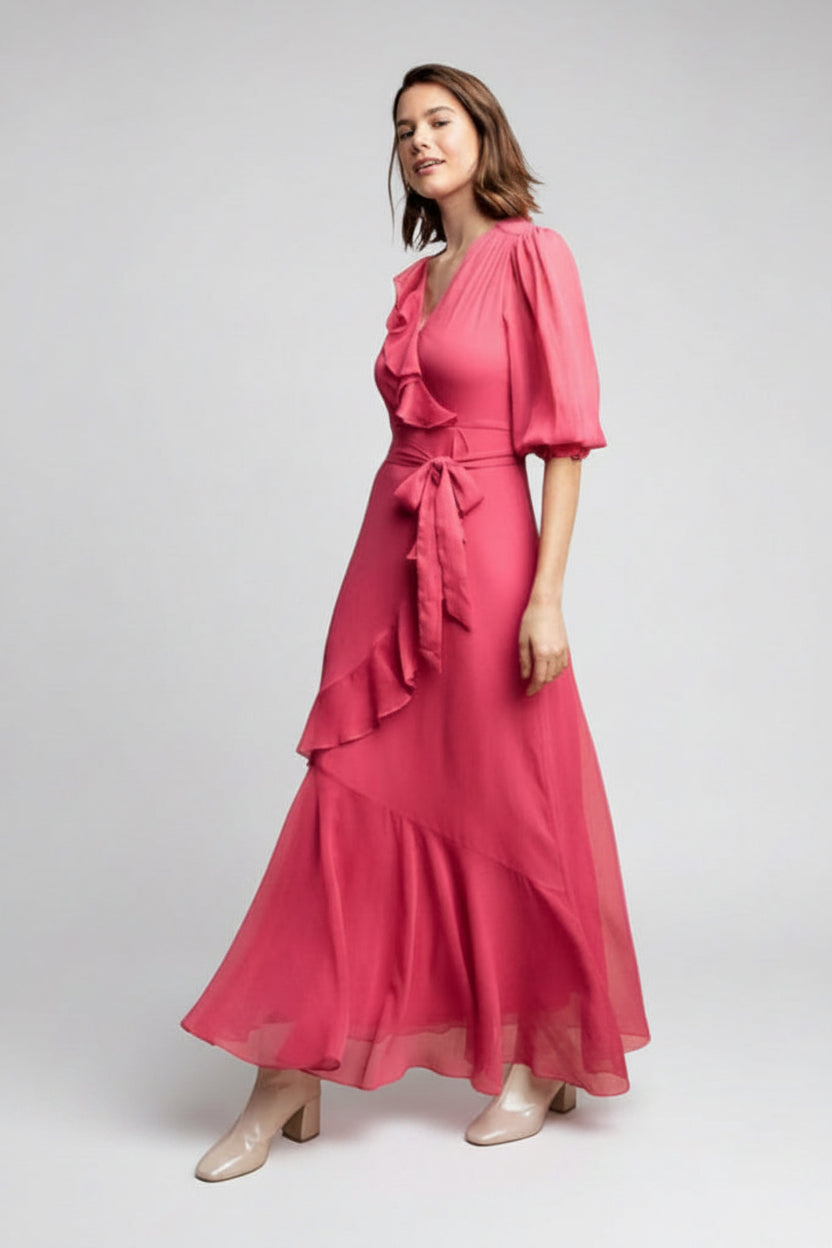 Elegant ruffle wrap maxi dress