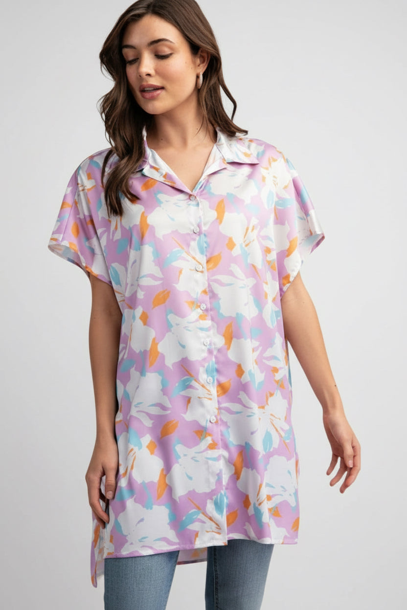 WATERCOLOR GARDEN FLORAL PRINT TOP