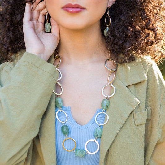 Gold Plated necklace with Prehnite stones