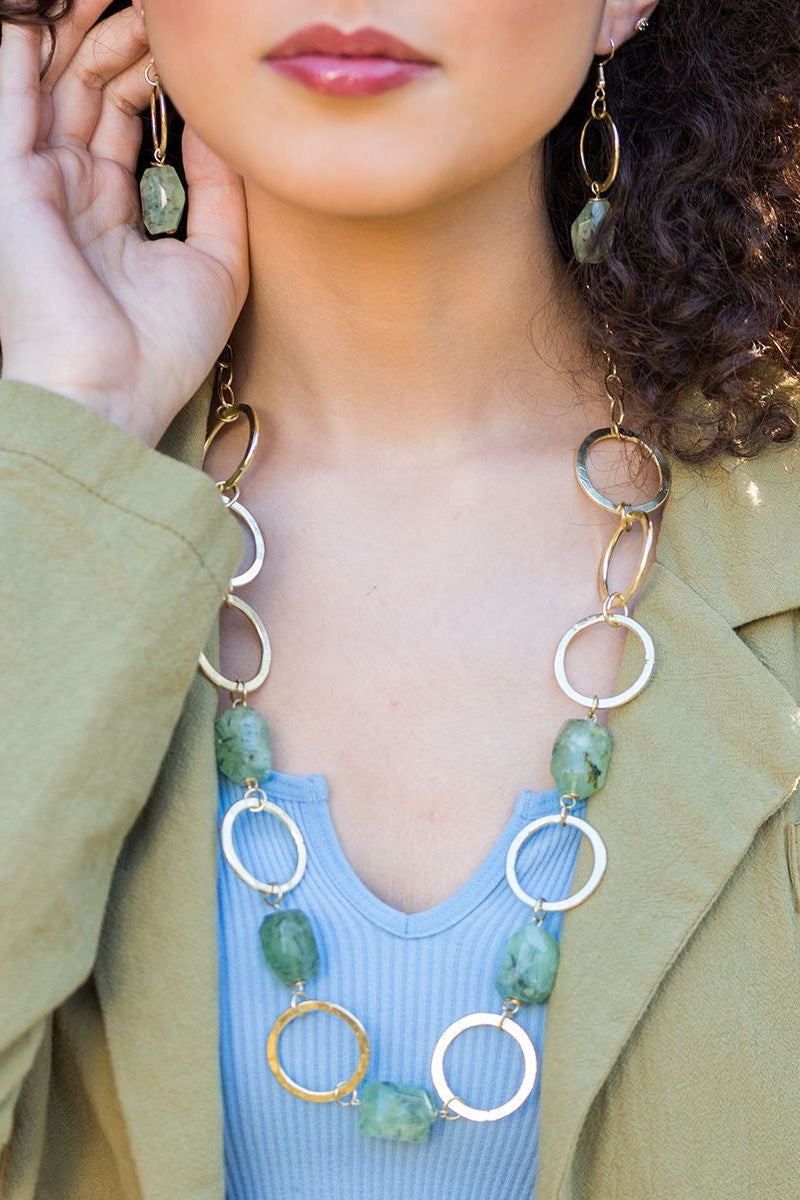 Gold Plated necklace with Prehnite stones