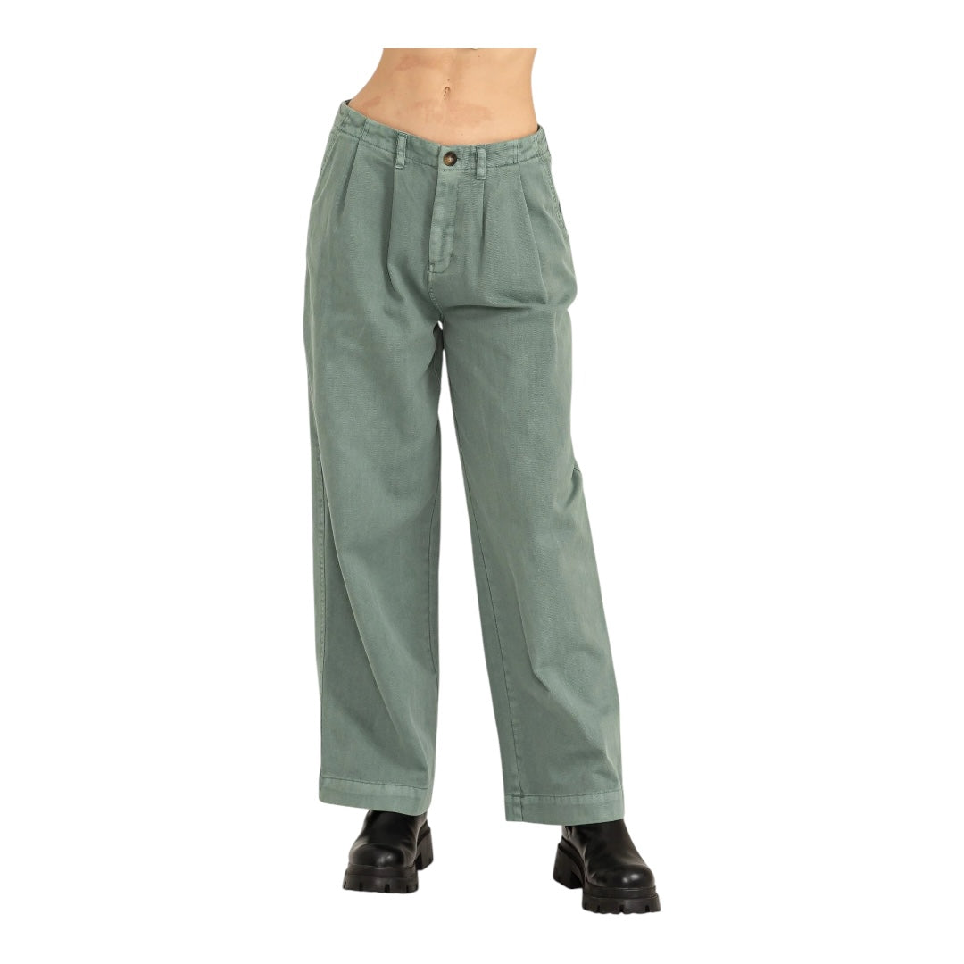 Gray- Green Pleated Mid- Rise Wide Leg Pants