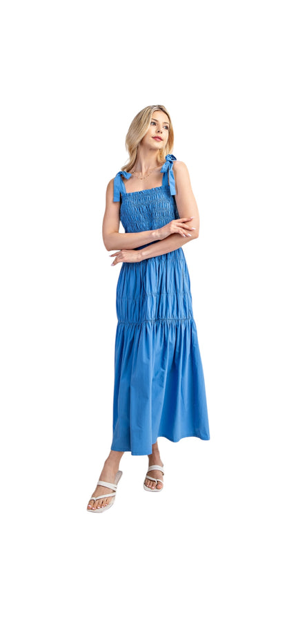 Smocked Maxi Dress with Shoulder Tie