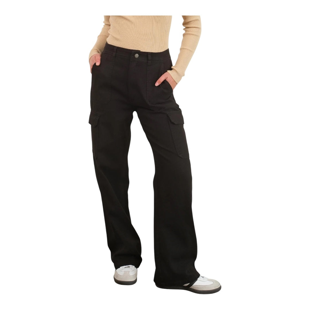 Black High Waisted Wide Leg Cargo Pants