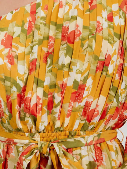 MUSTARD ONE SHOULDER  TIE FLORAL MAXI DRESS