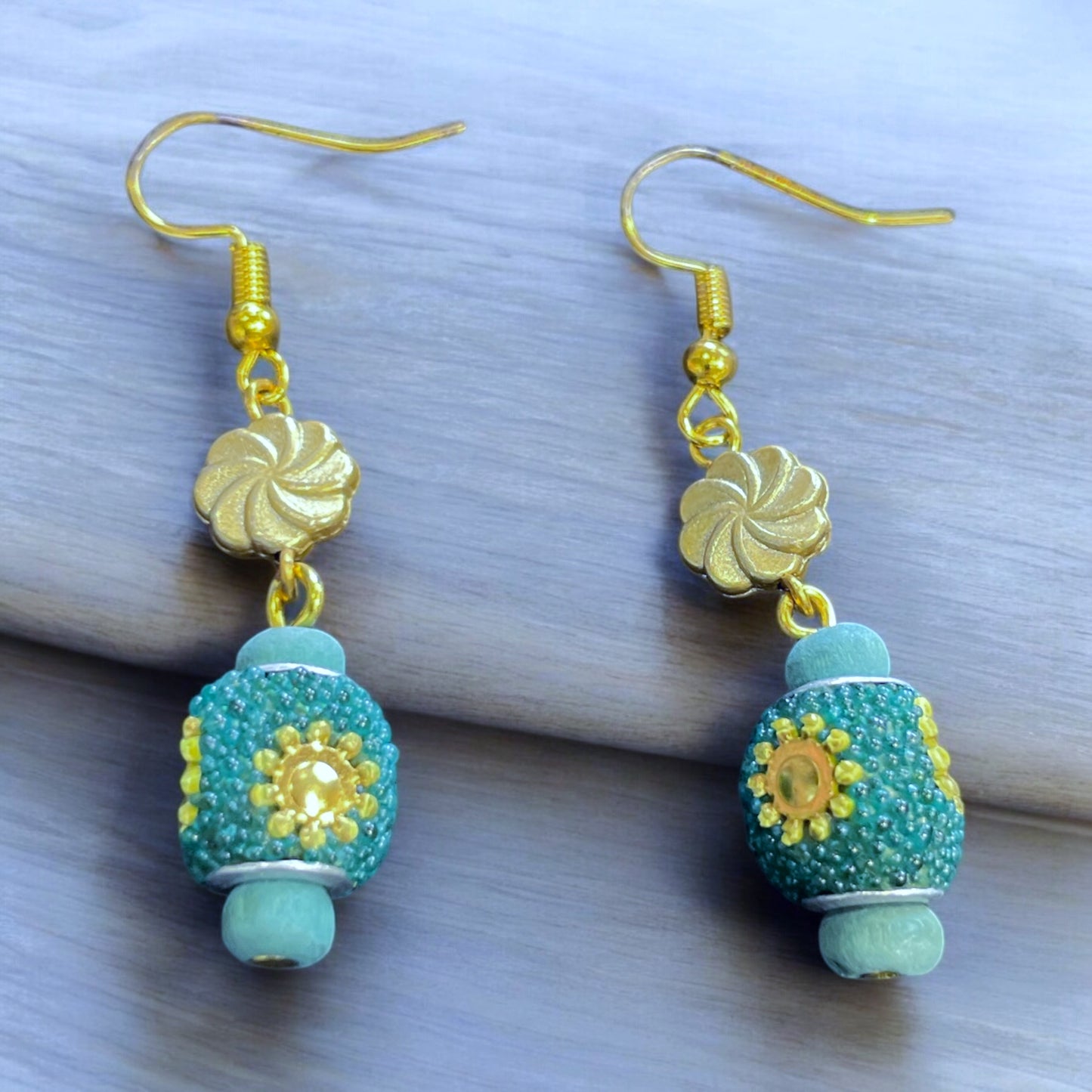 Sachi Ocean Sky Single Bead and Gold Earrings