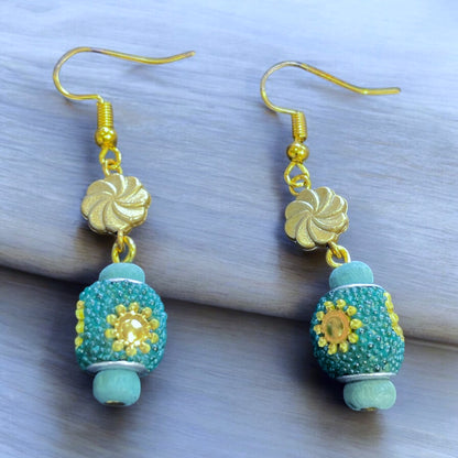 Sachi Ocean Sky Single Bead and Gold Earrings